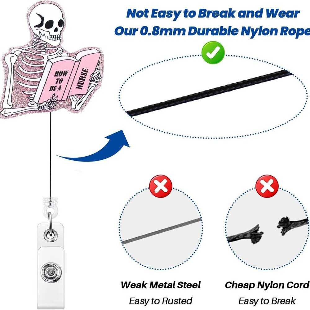 Funny Skeleton Nurse Badge Reel, How to BE A Nurse Fun Badge Holder with Retract - Picture 5 of 6